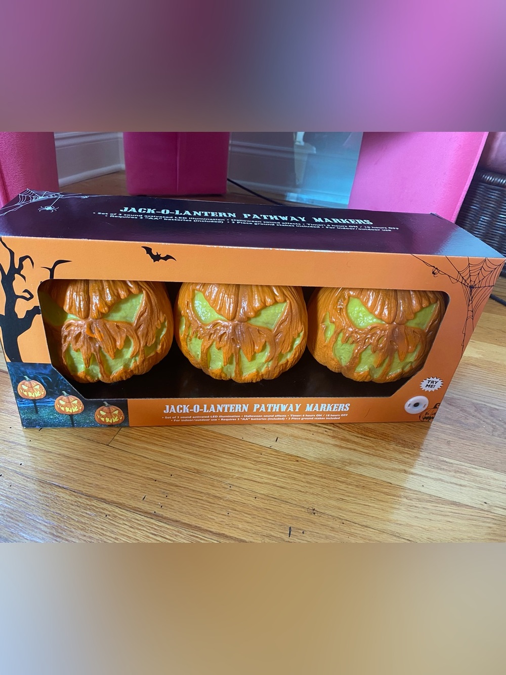 Jack-O-Lantern Pathway Markers - Orange Halloween Pumpkin Set of 3